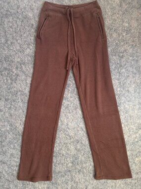 Skims Waffle Knit Lounge Pants Brown Size S Zippered Pockets Straight Leg